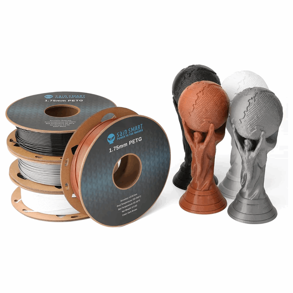 Black, White, Brown, Silver 1.75mm PRO-3 PETG Filament, 500g x 4pack SainSmart.com