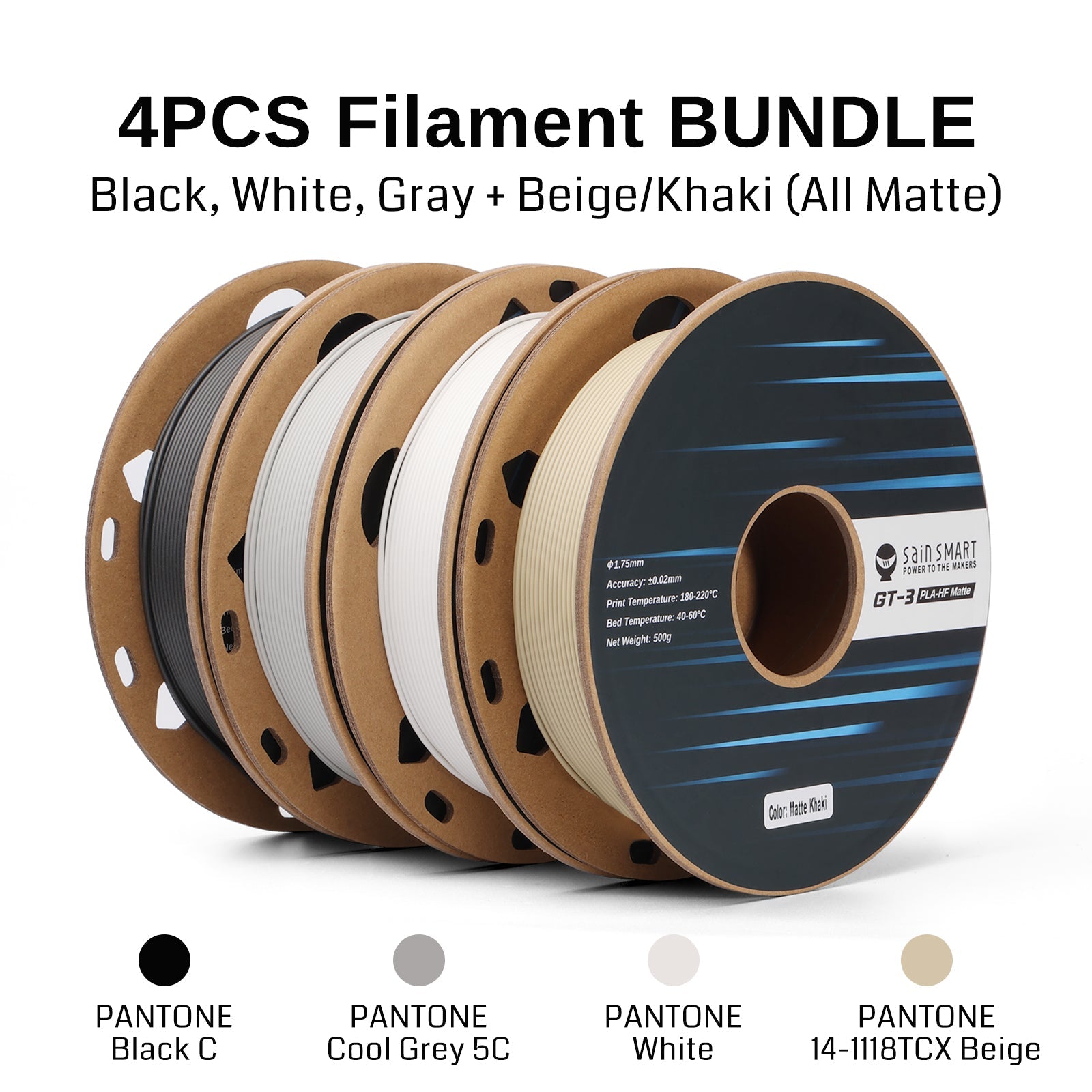 GT-3 High Speed Four-Color Bundle Matte PLA Filament, 1.75mm 500g X 4 Spools, 4.4lbs (2kg) Blue, Green, Violet, Indigo SainSmart.com
