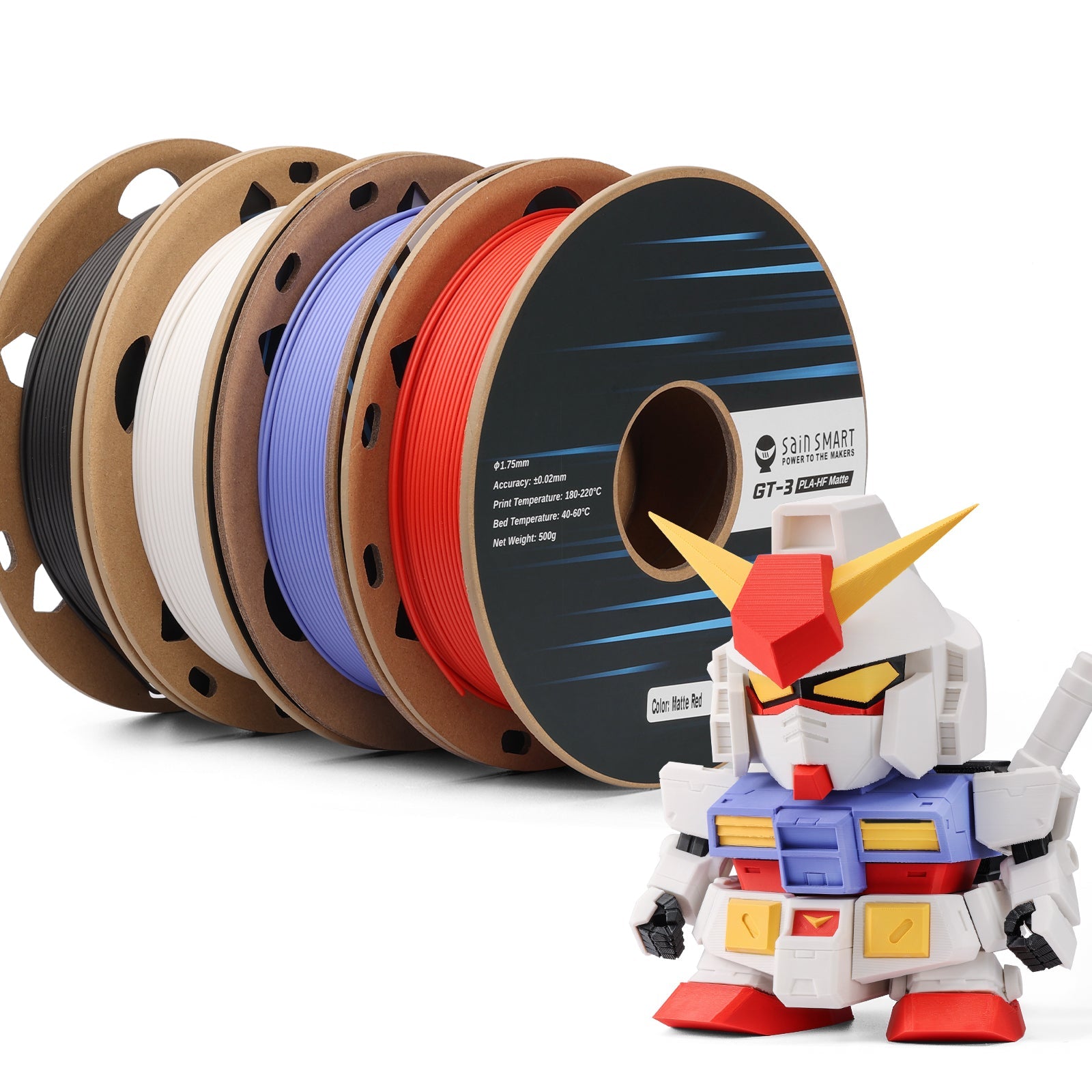 GT-3 High Speed Four-Color Bundle Matte PLA Filament, 1.75mm 500g X 4 Spools, 4.4lbs (2kg) Blue, Green, Violet, Indigo SainSmart.com