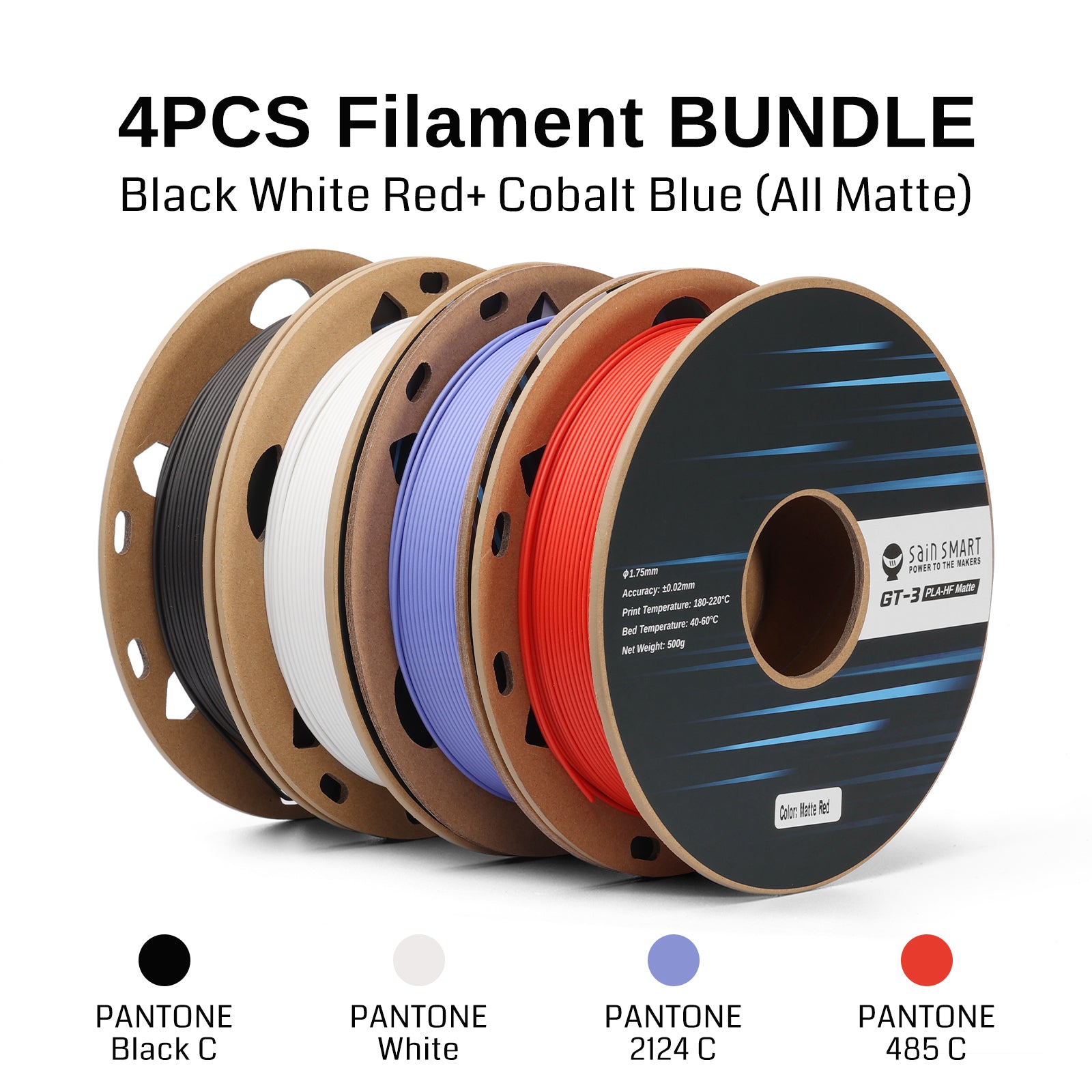GT-3 High Speed Four-Color Bundle Matte PLA Filament, 1.75mm 500g X 4 Spools, 4.4lbs (2kg) Blue, Green, Violet, Indigo SainSmart.com