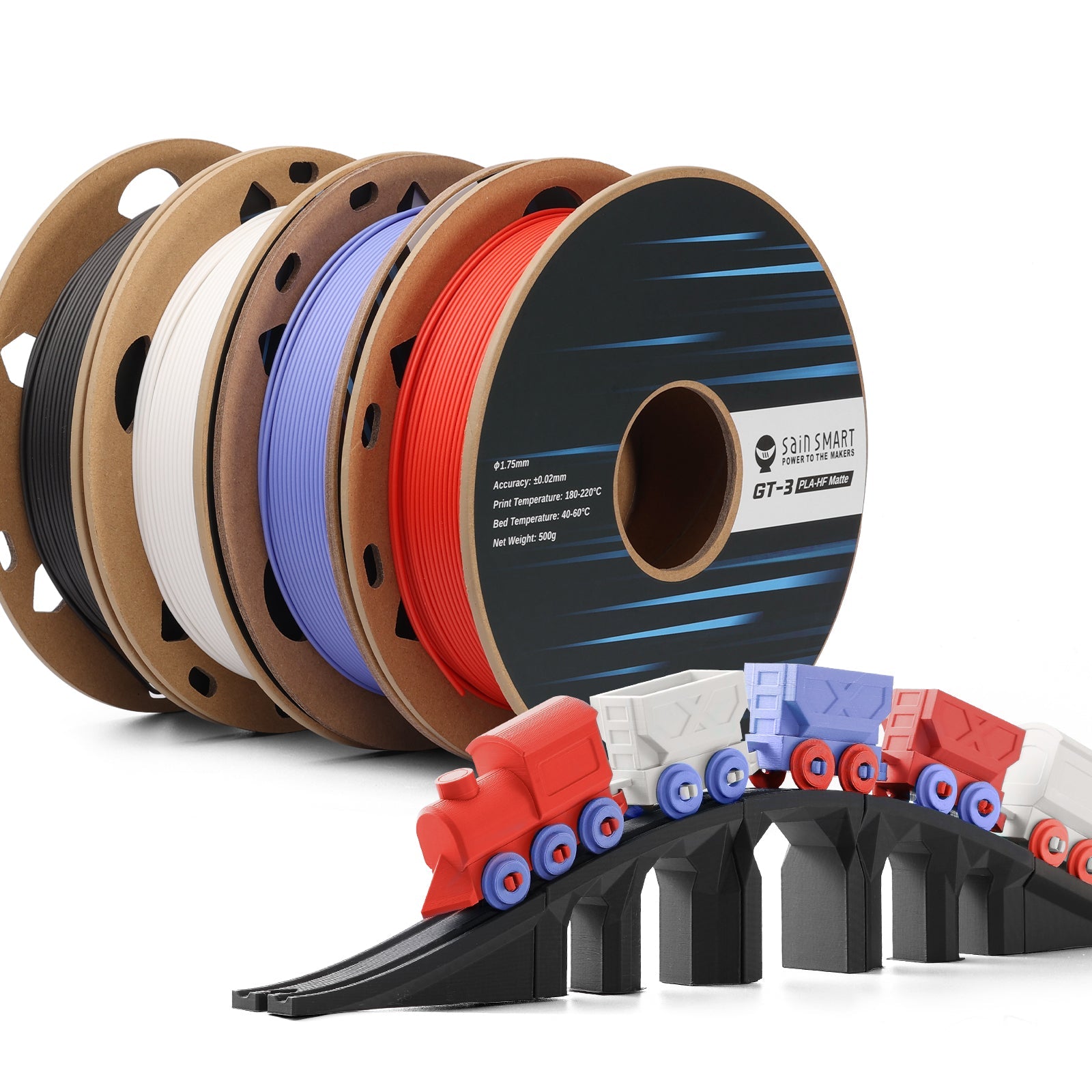 GT-3 High Speed Four-Color Bundle Matte PLA Filament, 1.75mm 500g X 4 Spools, 4.4lbs (2kg) Blue, Green, Violet, Indigo SainSmart.com