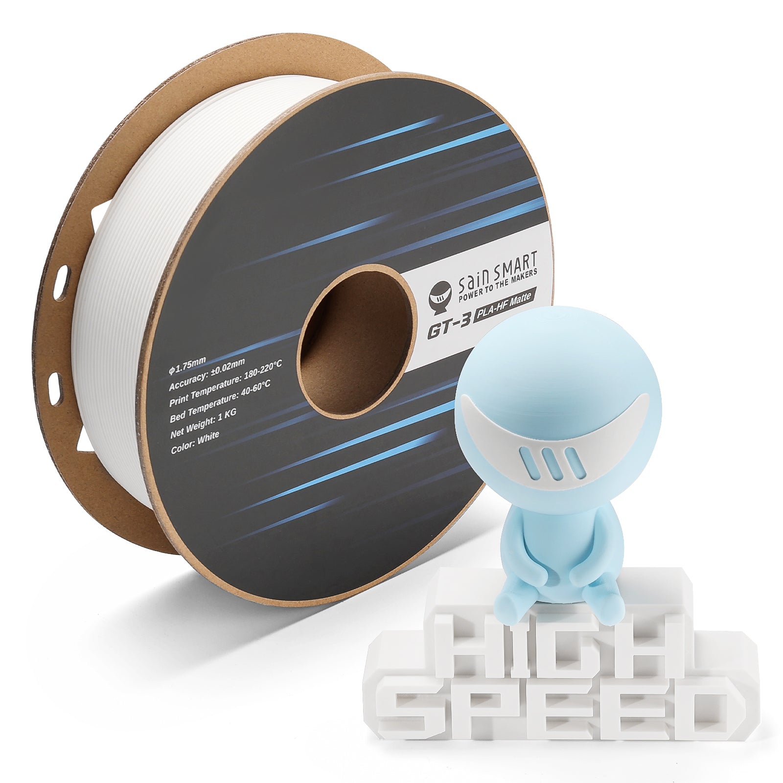 GT-3 High Speed Matte PLA Filament 1.75mm, 1KG, ±0.02mm, Black/White/Teal/Mint/Red/Grey SainSmart.com