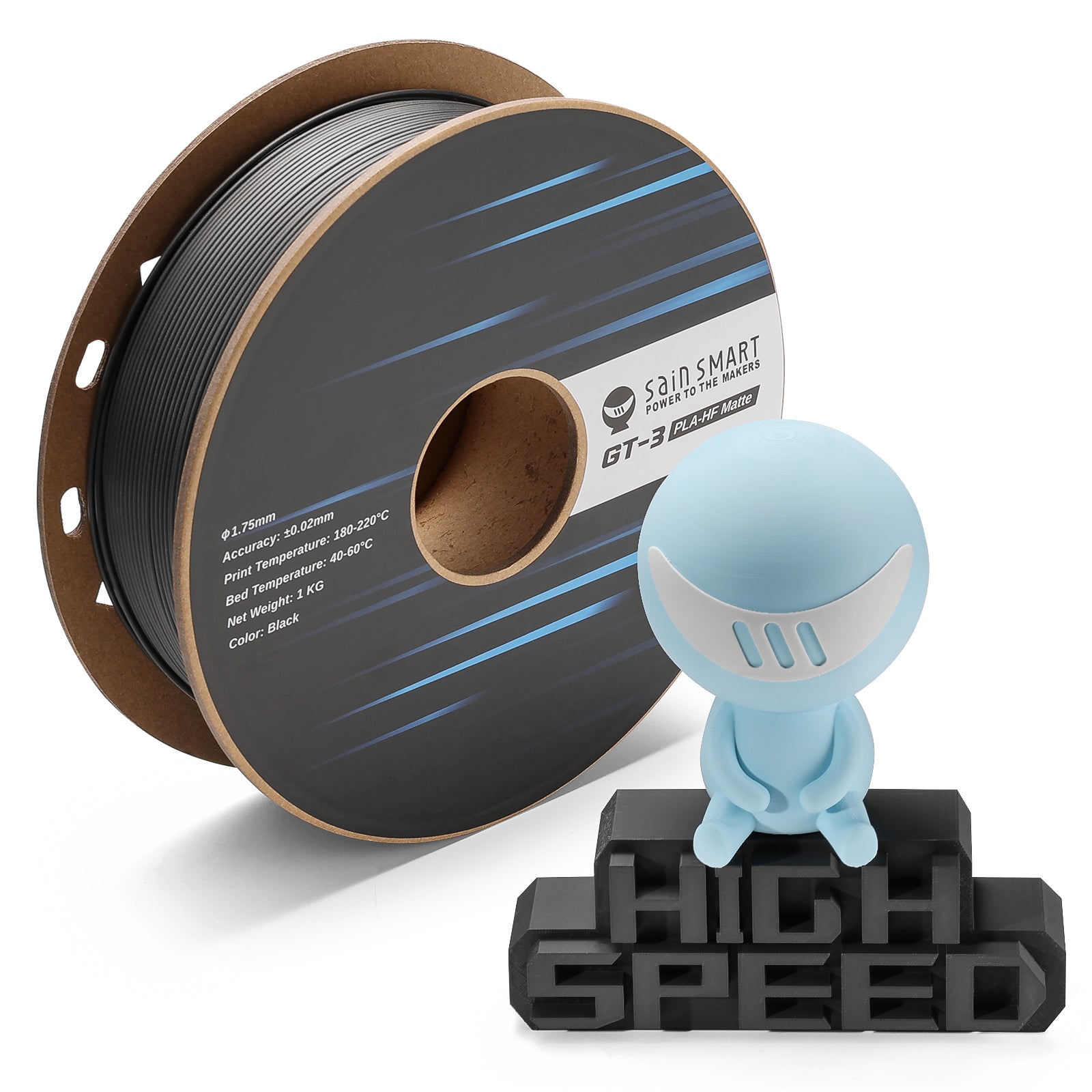 GT-3 High Speed Matte PLA Filament 1.75mm, 1KG, ±0.02mm, Black/White/Teal/Mint/Red/Grey SainSmart.com