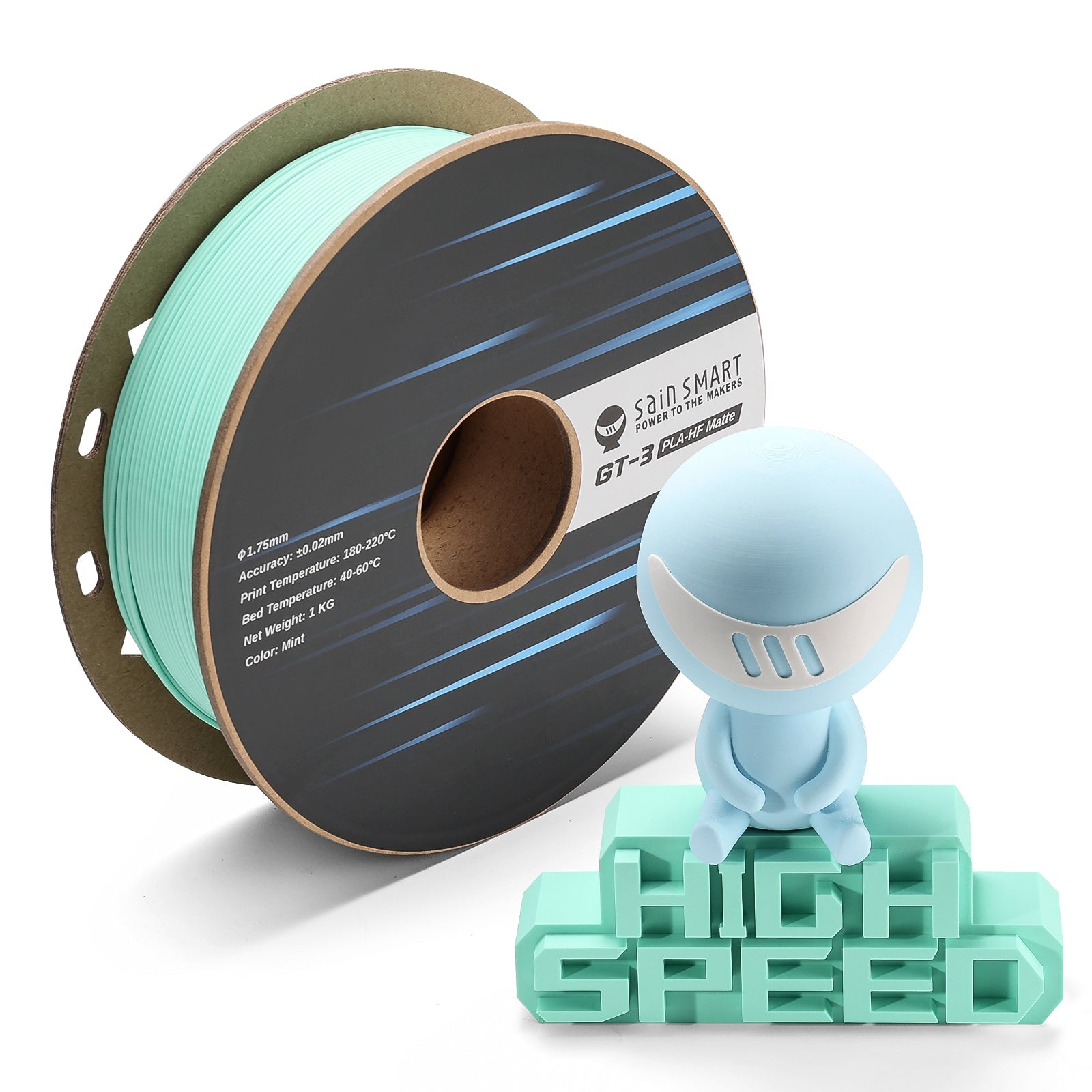 GT-3 High Speed Matte PLA Filament 1.75mm, 1KG, ±0.02mm, Black/White/Teal/Mint/Red/Grey SainSmart.com
