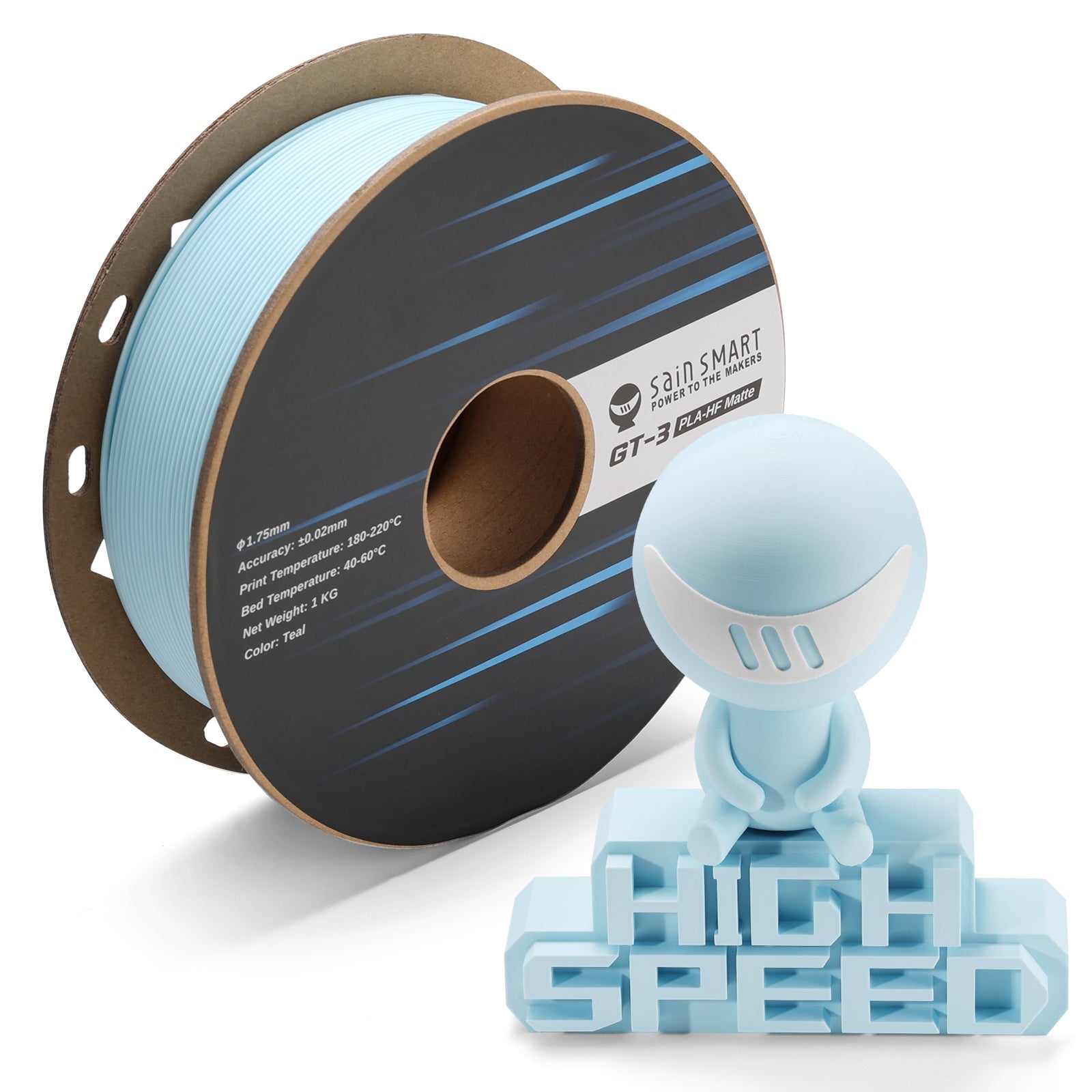 GT-3 High Speed Matte PLA Filament 1.75mm, 1KG, ±0.02mm, Black/White/Teal/Mint/Red/Grey SainSmart.com