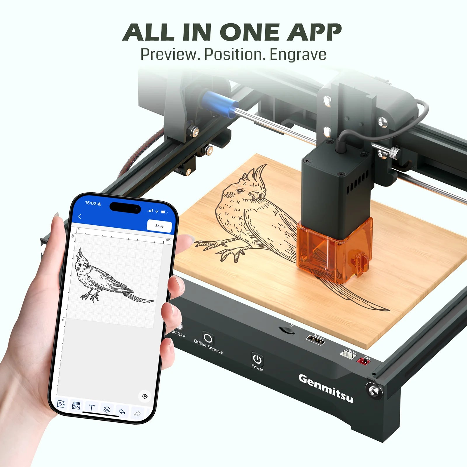 Kortek Laser Engraver Machine, 2.5W/5W/10W, ±0.01mm High Precision, IR Laser Compatible, Portable CNC Laser Cutter SainSmart.com