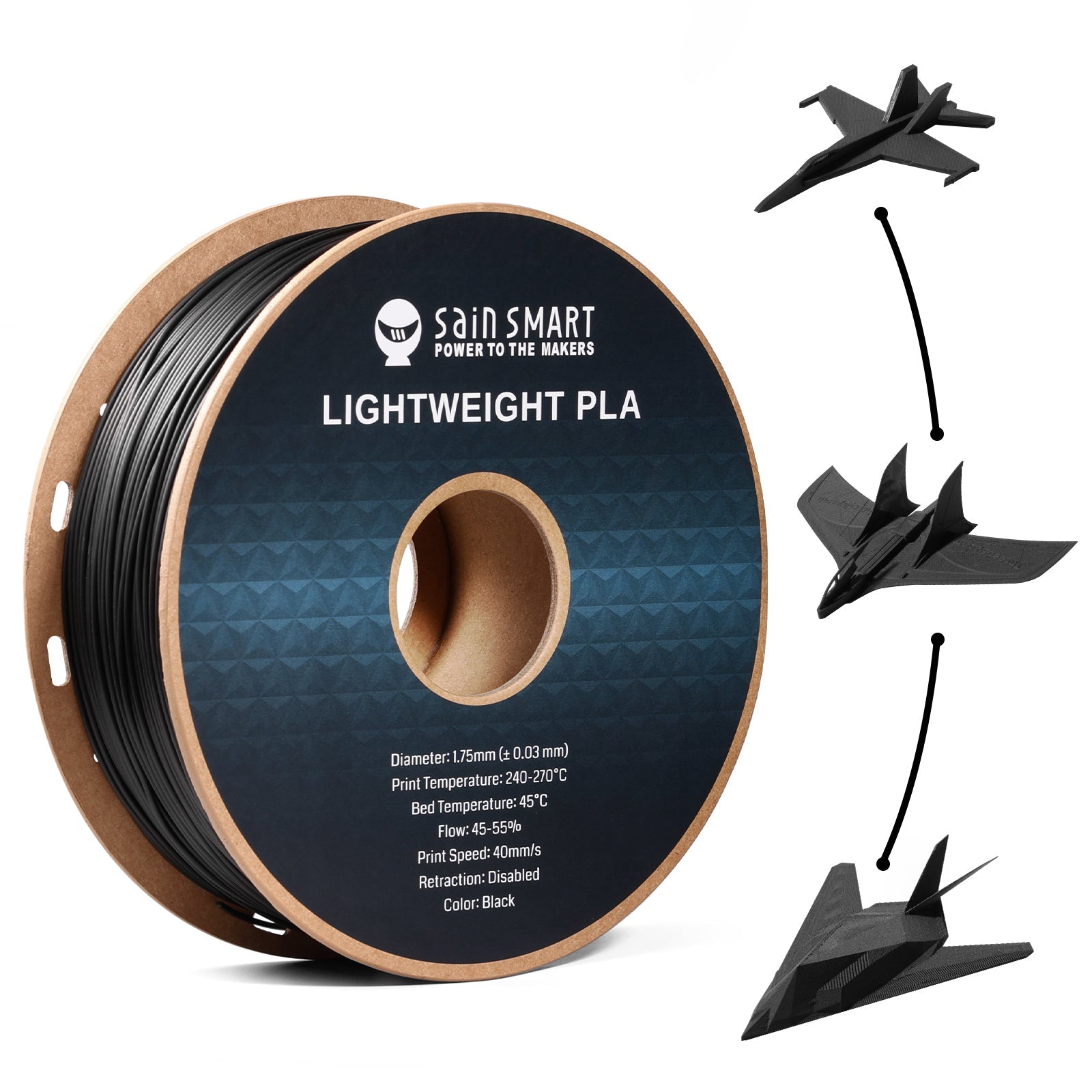 LW-PLA Filament, 1.75mm, Black & White, 1KG, Lightweight Low-Density Active Foaming PLA for 3D Print RC Planes Drone Parts SainSmart.com