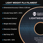 SainSmart LW-PLA Filament – Lightweight Active Foaming PLA, 1.75mm, 1kg (2.2 lb), Black or White SainSmart.com