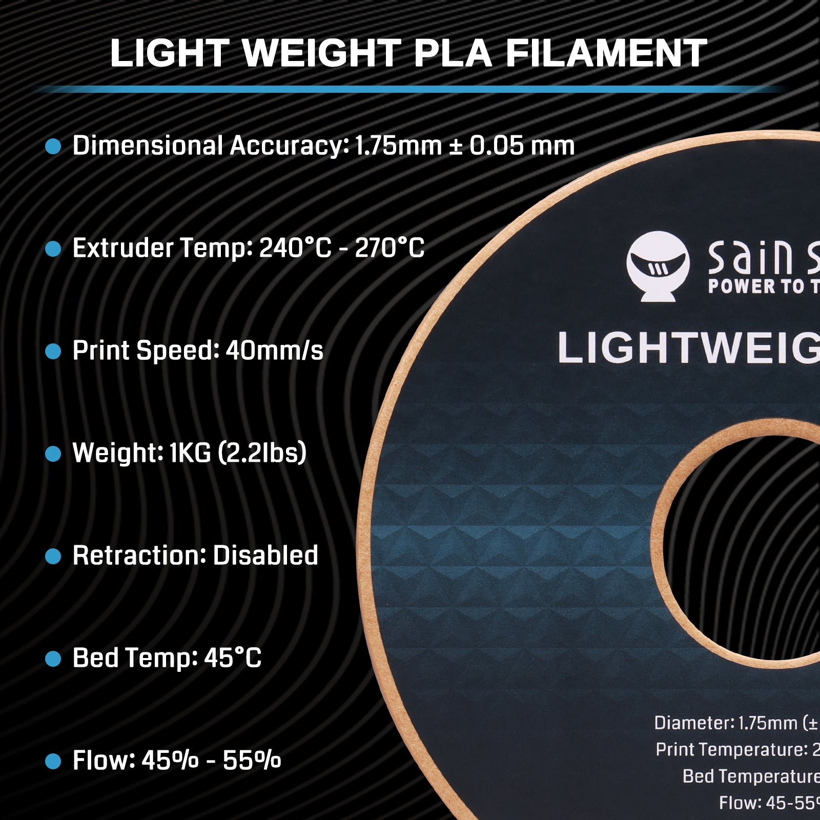LW-PLA Filament, 1.75mm, Black & White, 1KG, Lightweight Low-Density Active Foaming PLA for 3D Print RC Planes Drone Parts SainSmart.com