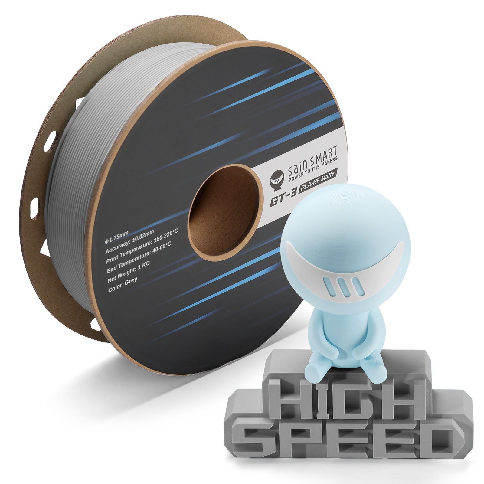 GT-3 High Speed Matte PLA Filament 1.75mm, 1KG, ±0.02mm, Black/White/Teal/Mint/Red/Grey SainSmart.com