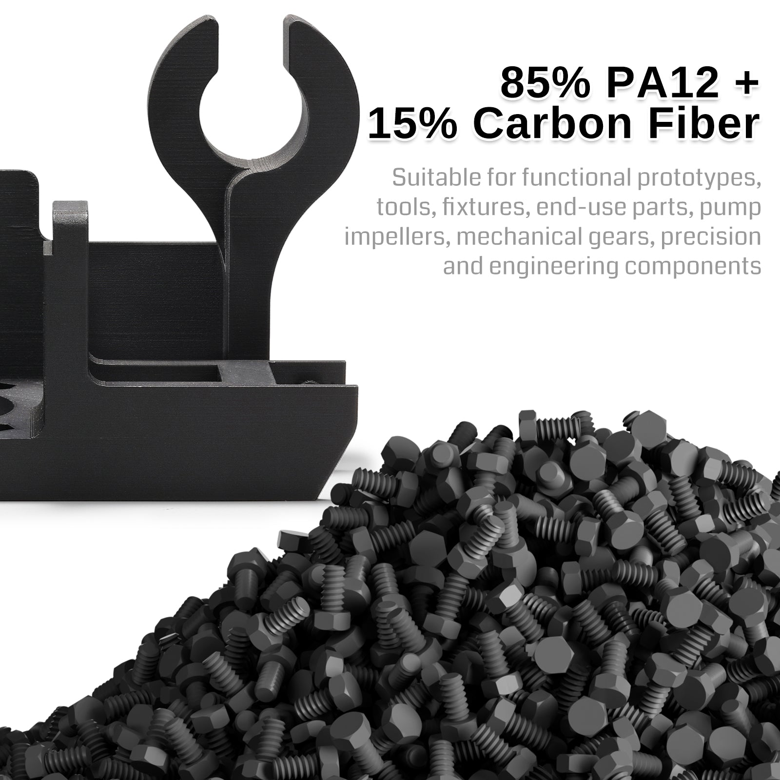 ePA12-CF 1.75mm Carbon Fiber Nylon Filament, 0.5kg, Accuracy +/- 0.05 mm, Black SainSmart.com