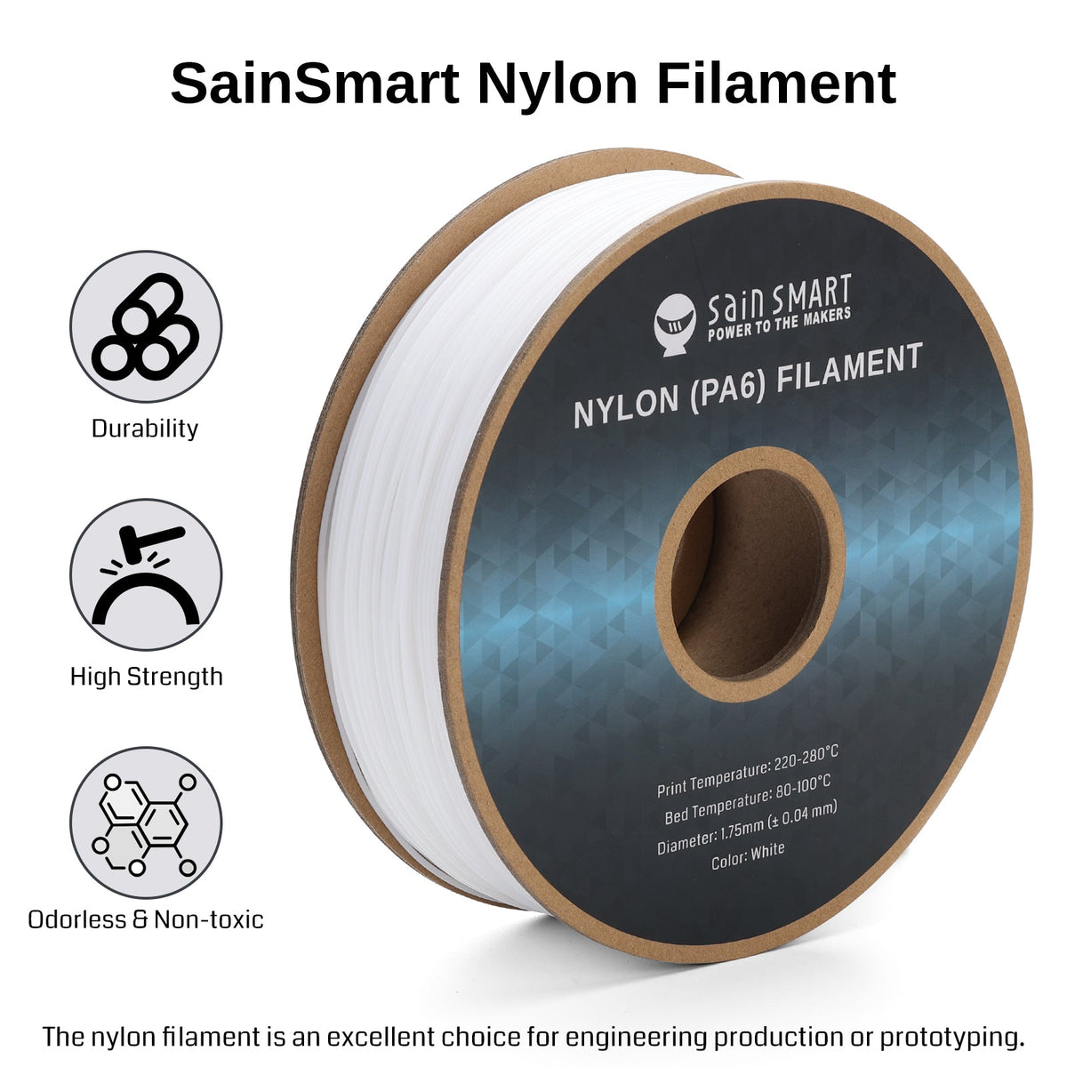 SainSmart PA6 Nylon Filament – 1.75mm, 1kg (2.2 lb) SainSmart.com