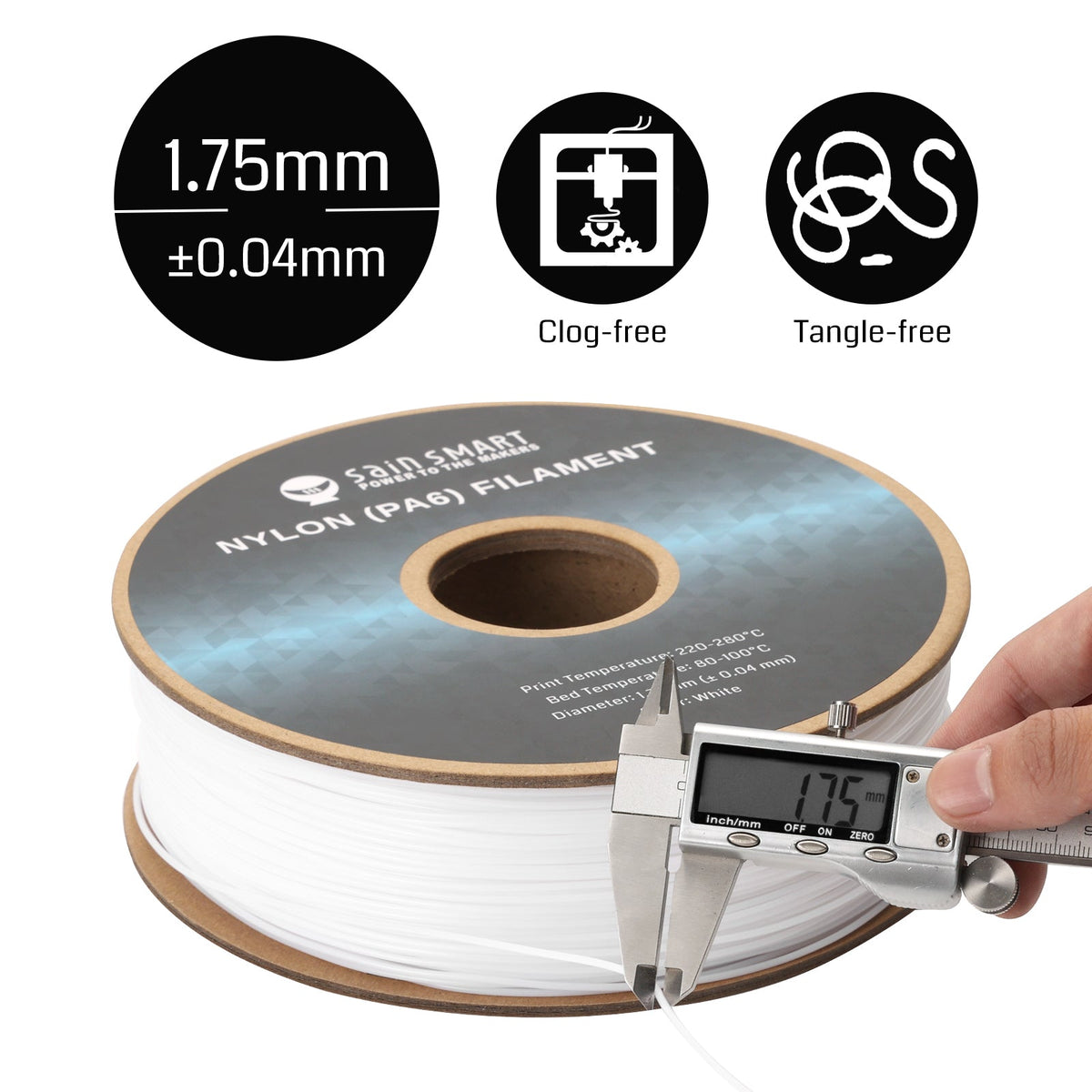 SainSmart PA6 Nylon Filament – 1.75mm, 1kg (2.2 lb) SainSmart.com