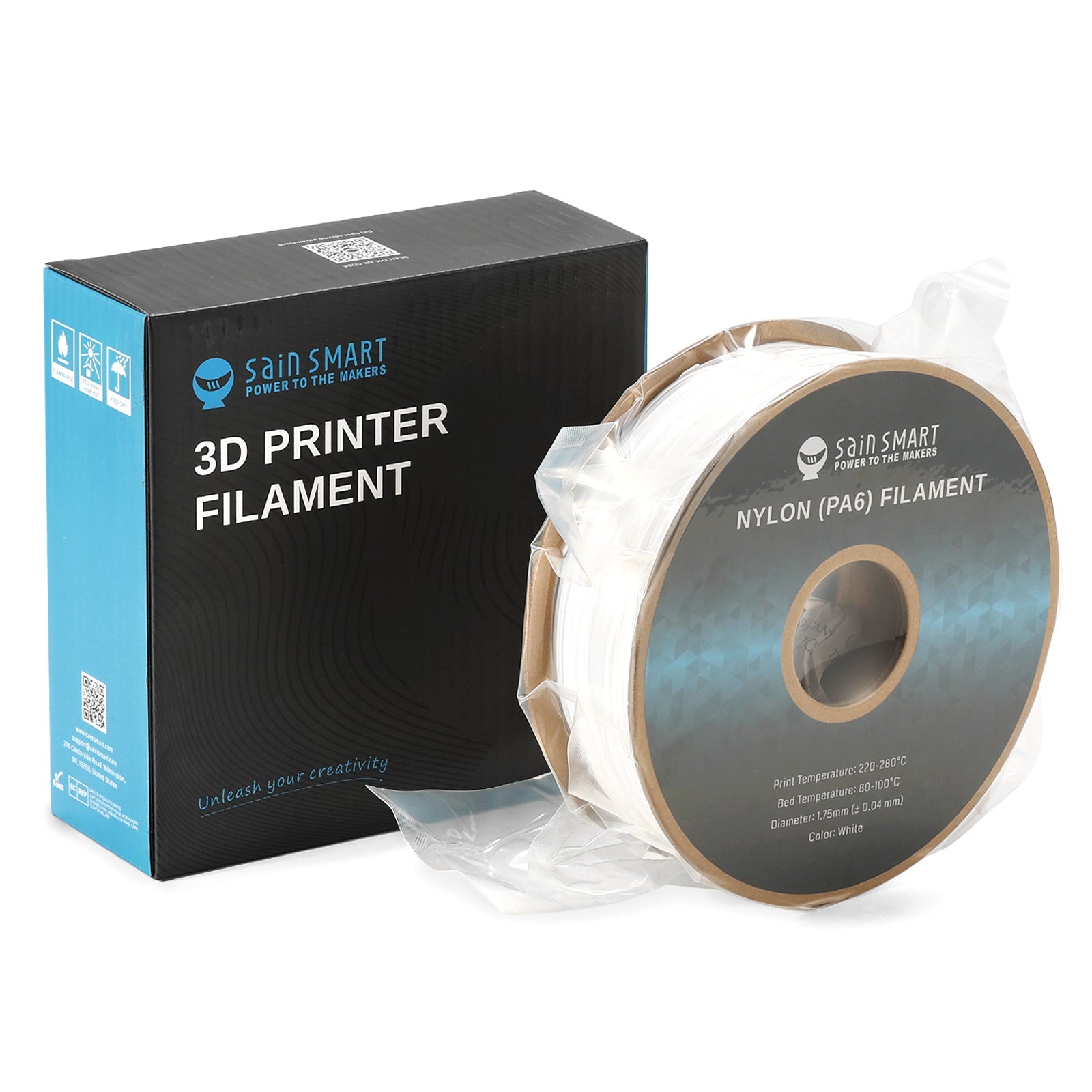 PA6 Nylon Filament 1.75mm, 1kg, Accuracy +/- 0.04 mm SainSmart.com