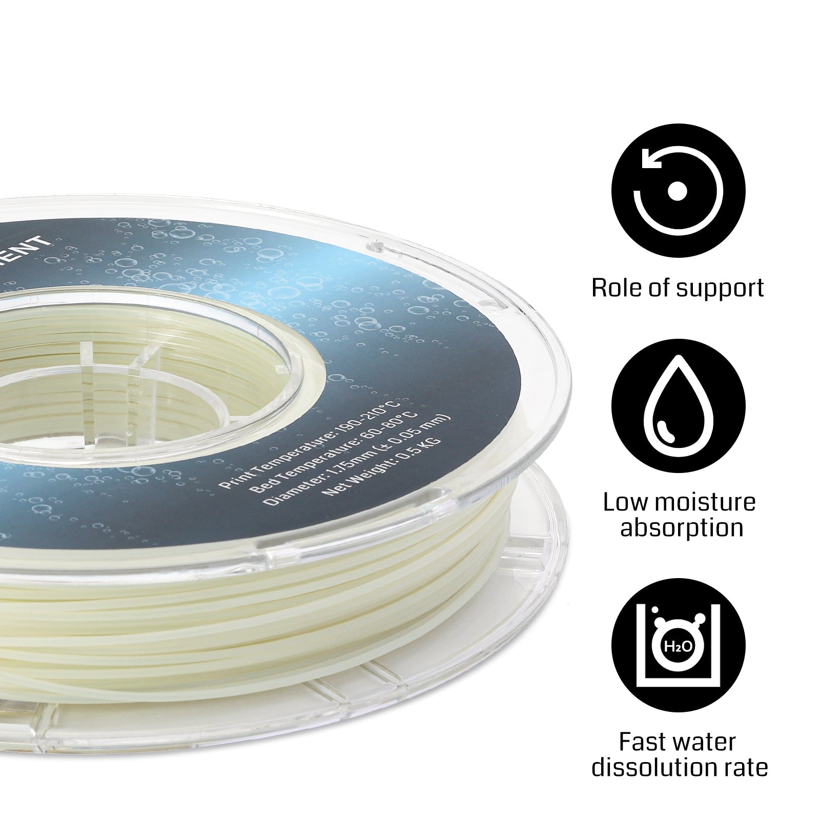 Natural PVA Dissolvable Filament, Water Soluble Support 1.75mm, 0.5kg/1.1lbs, Accuracy +/- 0.05mm SainSmart.com