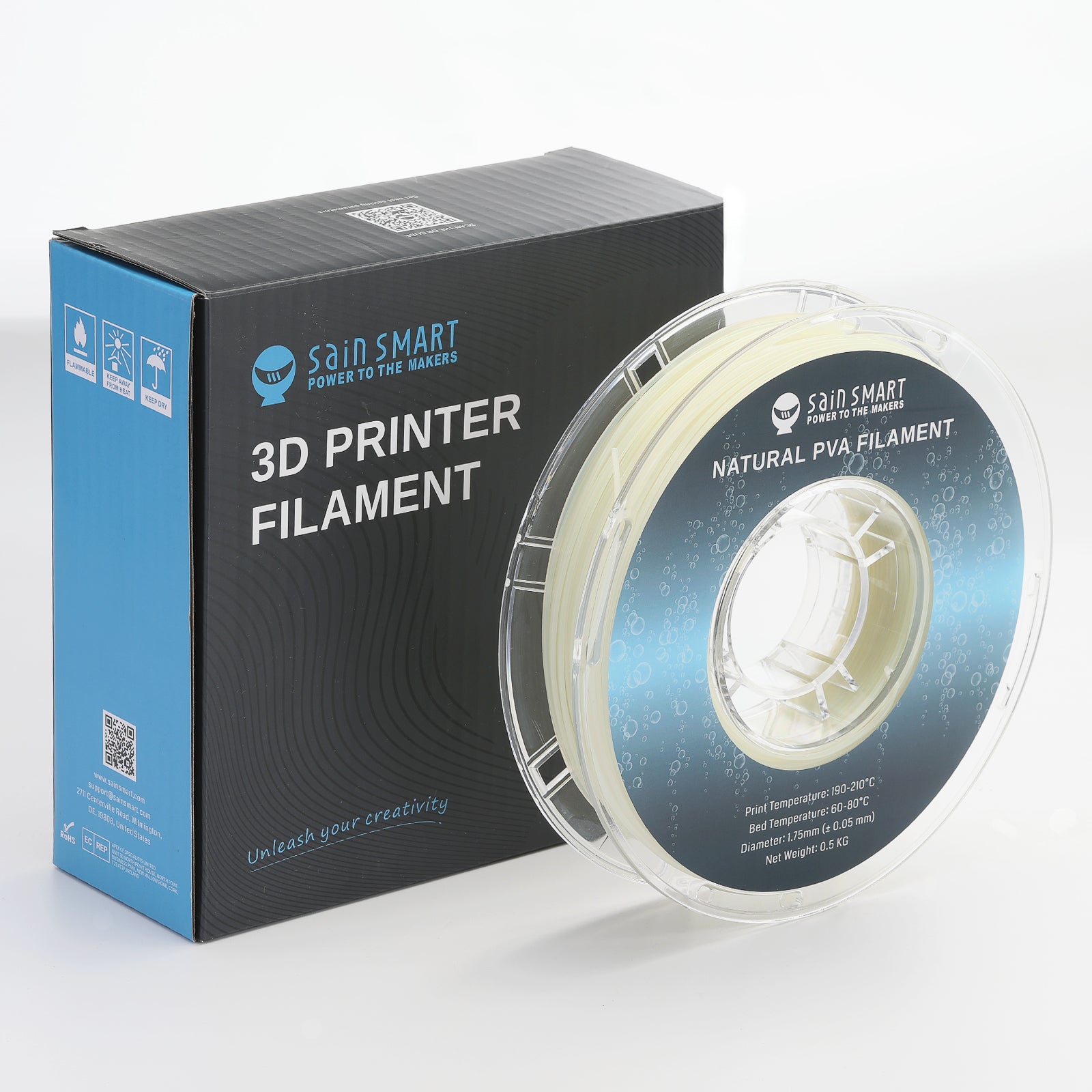 Natural PVA Dissolvable Filament, Water Soluble Support 1.75mm, 0.5kg/1.1lbs, Accuracy +/- 0.05mm SainSmart.com