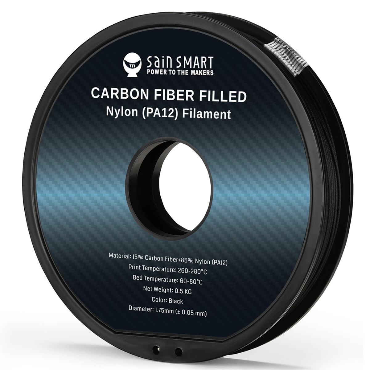 SainSmart ePA12-CF Carbon Fiber Nylon Filament – Black, 1.75mm, 0.5kg (1.1 lb) SainSmart.com
