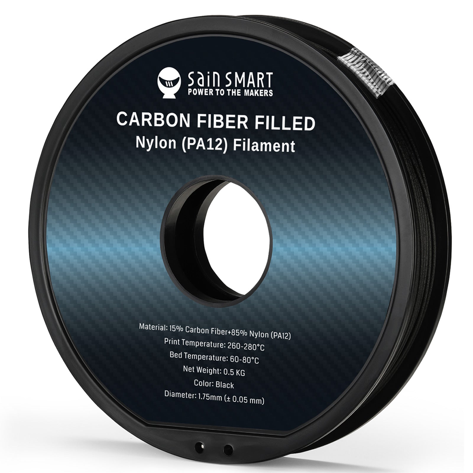 ePA12-CF 1.75mm Carbon Fiber Nylon Filament, 0.5kg, Accuracy +/- 0.05 mm, Black SainSmart.com