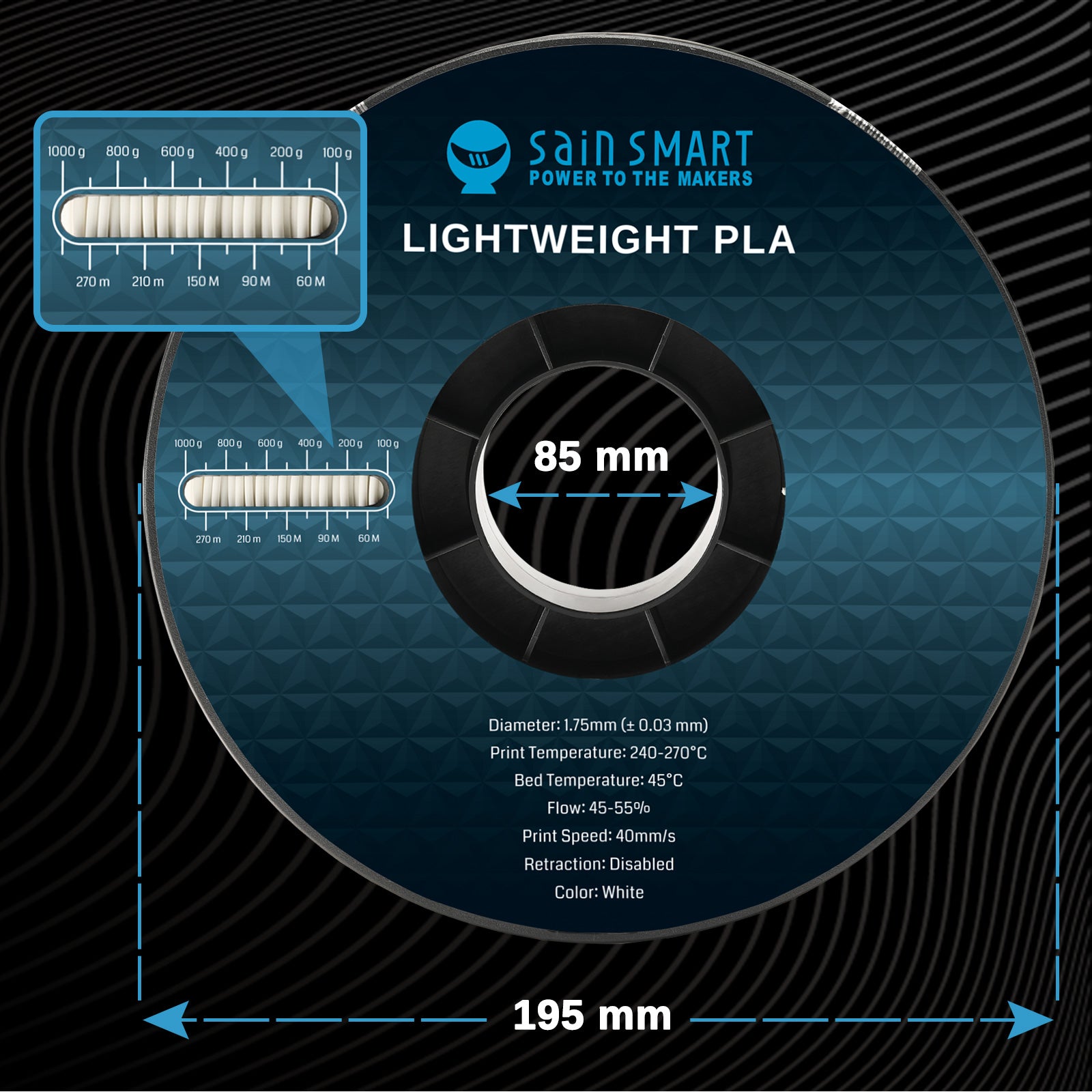 LW-PLA Filament, 1.75mm, Black & White, 1KG, Lightweight Low-Density Active Foaming PLA for 3D Print RC Planes Drone Parts SainSmart.com