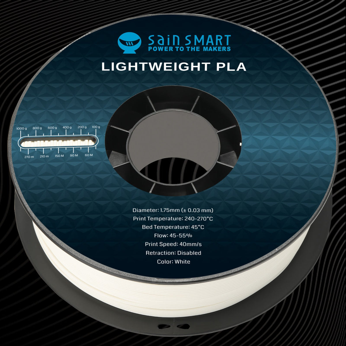 SainSmart LW-PLA Filament – Lightweight Active Foaming PLA, 1.75mm, 1kg (2.2 lb), Black or White SainSmart.com