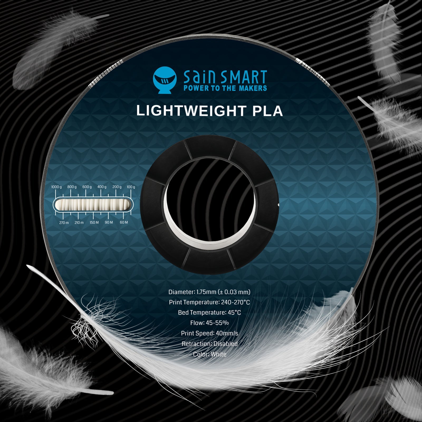 LW-PLA Filament, 1.75mm, Black & White, 1KG, Lightweight Low-Density Active Foaming PLA for 3D Print RC Planes Drone Parts SainSmart.com