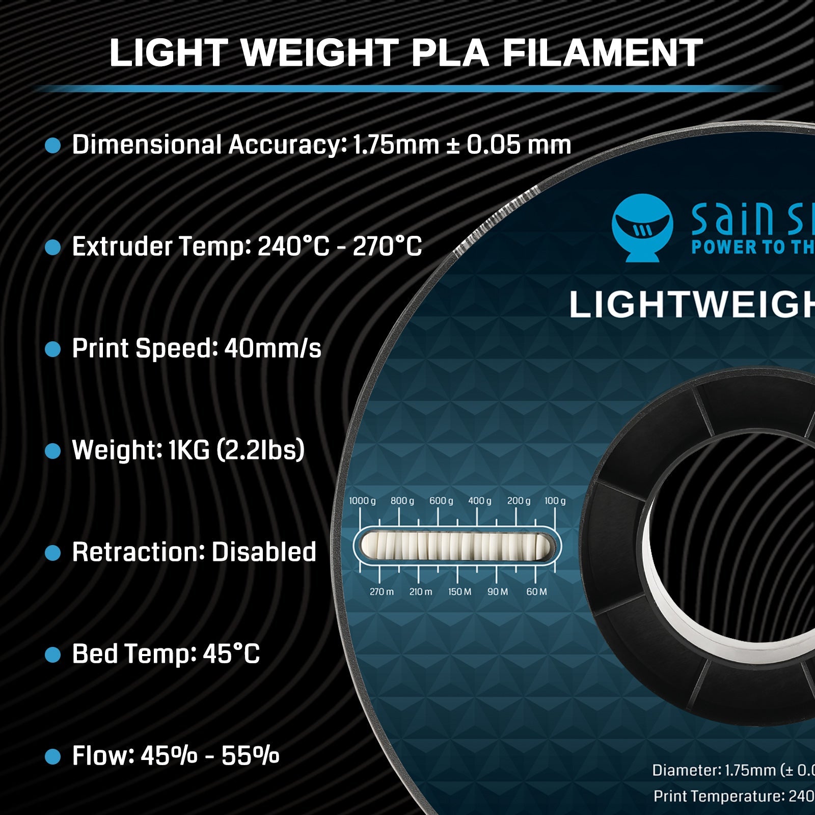 LW-PLA Filament, 1.75mm, Black & White, 1KG, Lightweight Low-Density Active Foaming PLA for 3D Print RC Planes Drone Parts SainSmart.com