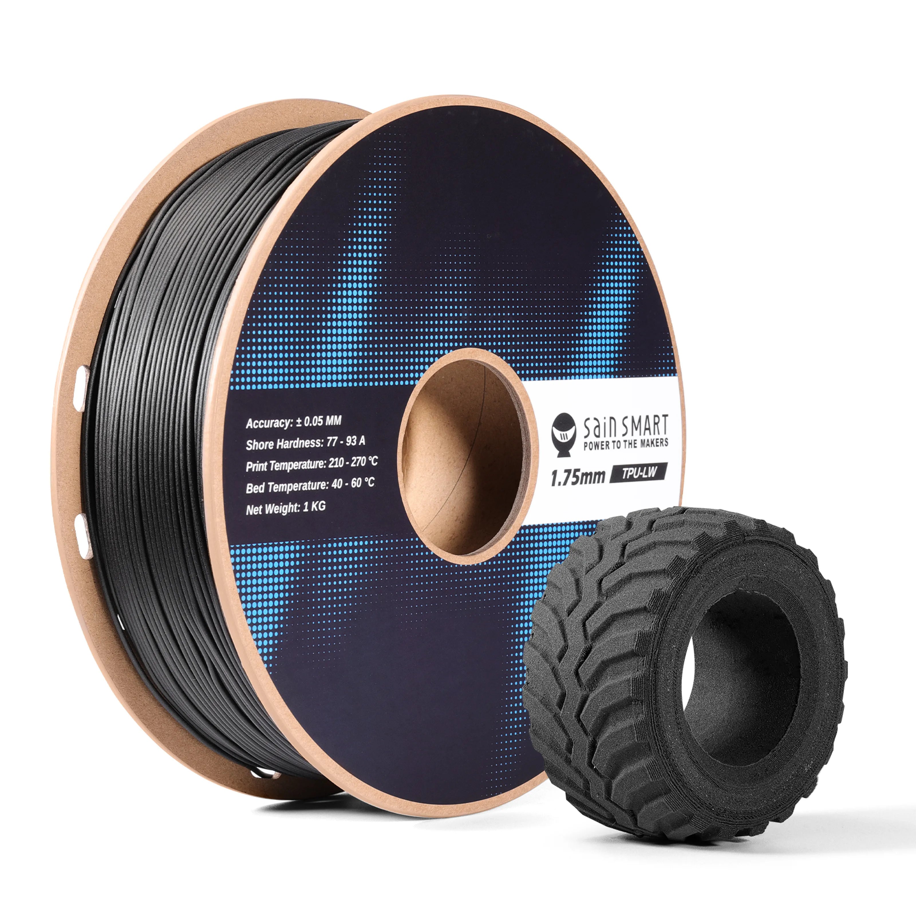 Lightweight TPU Filament 1.75mm, Foaming LW-TPU 77A–93A, High Resilience & Matte Finish SainSmart.com